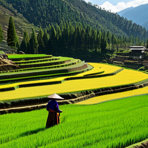 Home 13 부탄에서 발생한 주요 사건 - Organic Farming in Bhutan**
"A panoramic view of a lush, green valley in Bhutan, showcasing terrace...