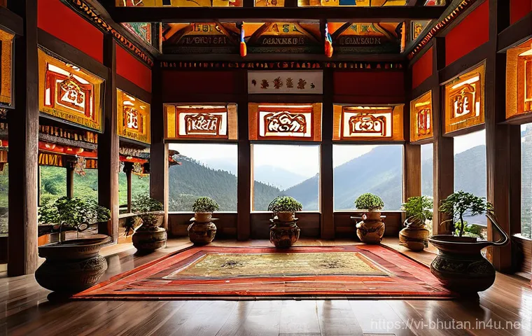 부탄의 주요 리조트 추천 - **Six Senses Thimphu: Mountain Meditation Pavilion**
    "An elevated view inside a modern, yet trad...
