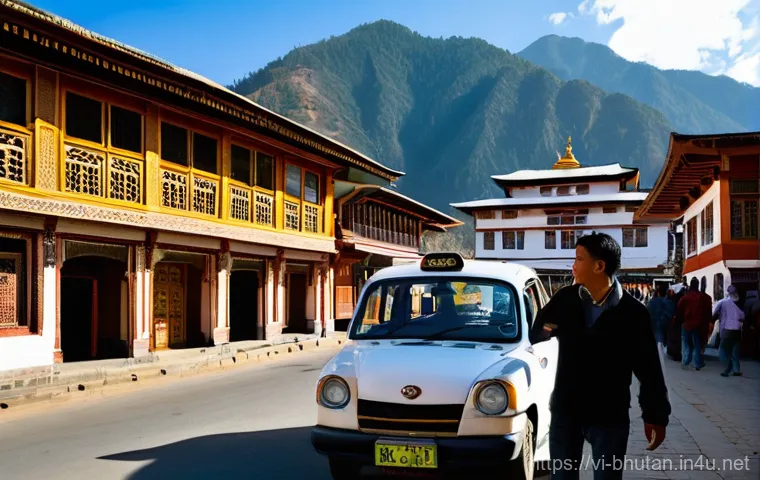 부탄 여행 중 가장 저렴한 교통 수단 - A serene and picturesque scene inside a Bhutanese public bus. The bus is traversing a winding mounta...