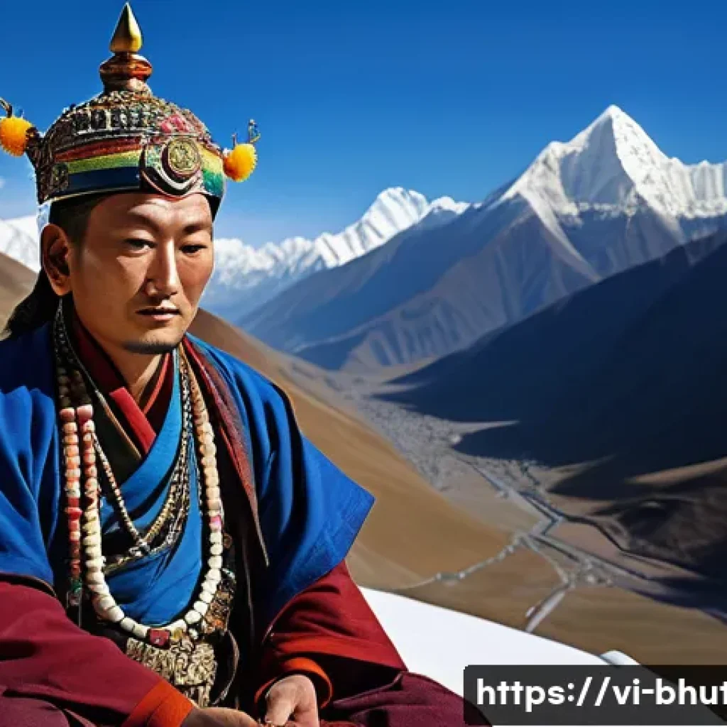 부탄 드룩파 불교 역사 - **Prompt:** A highly detailed, photorealistic image of Guru Rinpoche (Padmasambhava) in a serene yet...