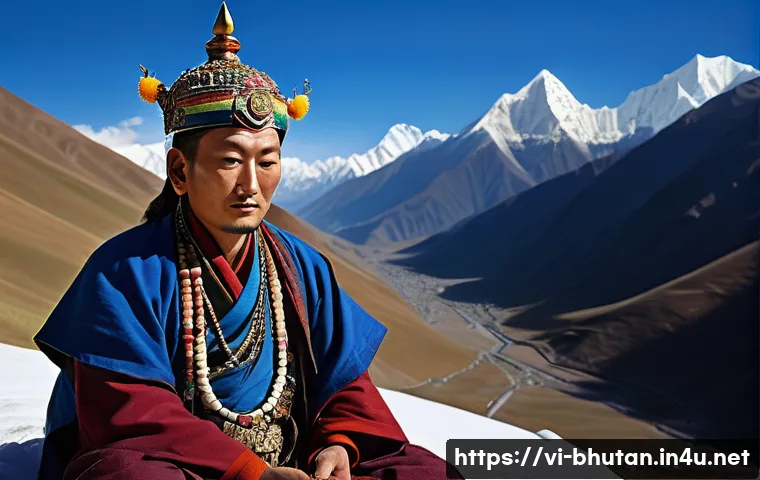 부탄 드룩파 불교 역사 - **Prompt:** A highly detailed, photorealistic image of Guru Rinpoche (Padmasambhava) in a serene yet...